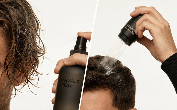 Sea salt spray en texture powder naast elkaar