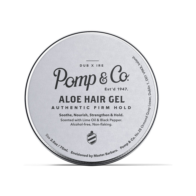Pomp & Co. Aloe Hair Gel - silberne Dose Draufsicht Deckel mit Aufdruck