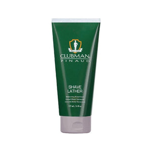 Ed. Pinaud Clubman Shave Lather, Vorderansicht einer grünen Rasiertube mit weißem Deckel