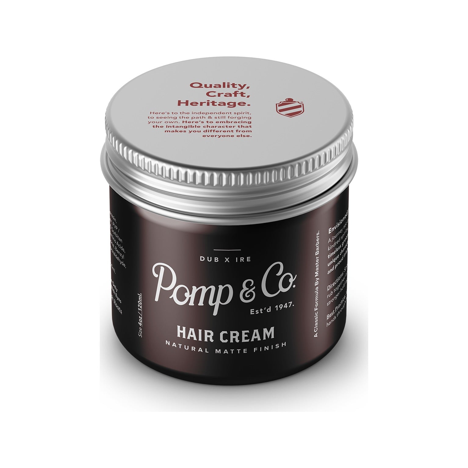 Pomp & Co. Hair Cream - brauner Tiegel mit Deckel oben und Text Quality Craft Heritage