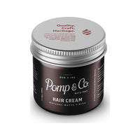Pomp & Co. Hair Cream - brauner Tiegel mit Deckel oben und Text Quality Craft Heritage