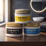 Layrite Probier-Trio, das komplette Set auf einer Holzablage
