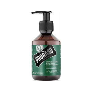 Proraso Bartshampoo Rinfrescante - Vorderansicht braune Pumpflasche mit grünem Etikett