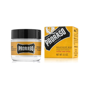 Proraso Snorrenwax Wood & Spice 15 ml - glazen potje met doosje, vooraanzicht
