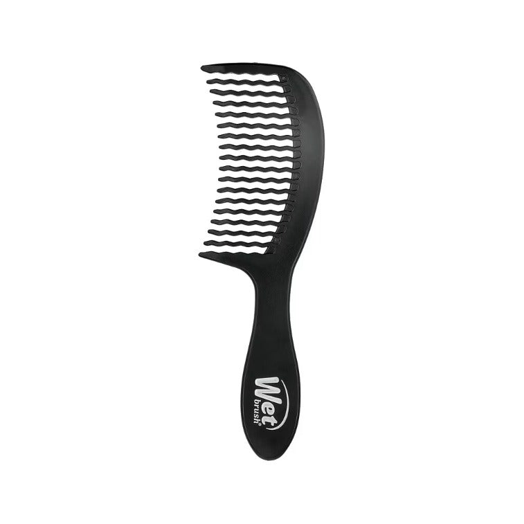 Wet Brush Detangling Comb - zwarte ontklitkam met golvende tanden, vooraanzicht
